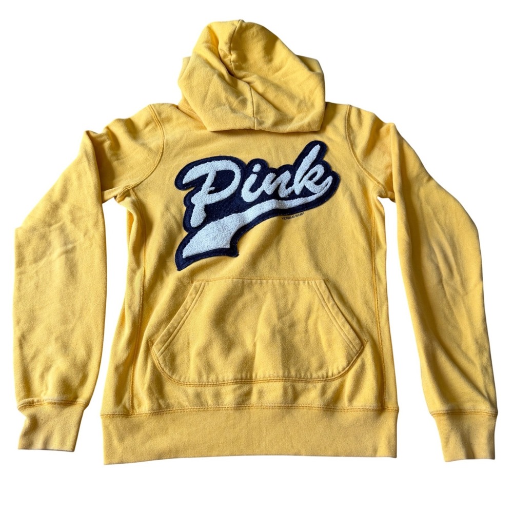 Victoria's Secret PINK Yellow Sherpa Logo‎ Pullover Hoodie Women's Small Y2k